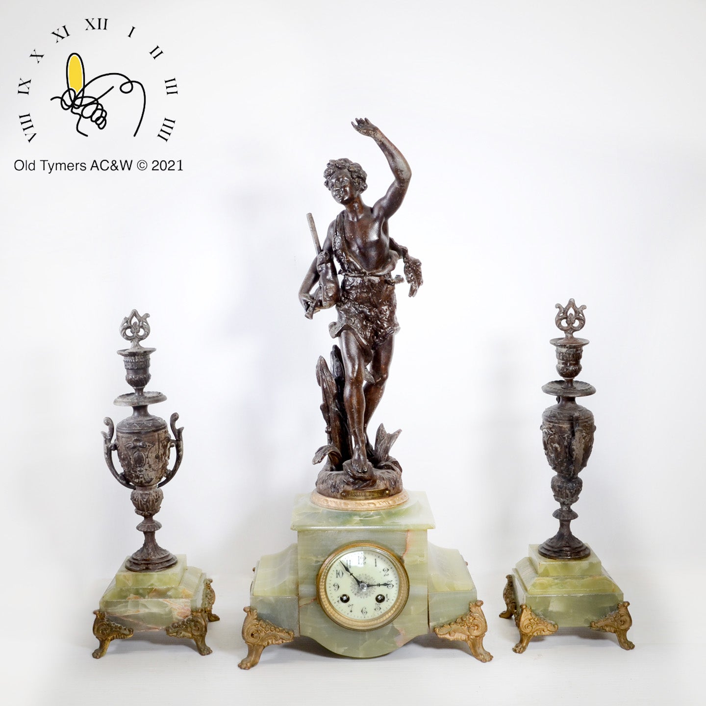 French Marble Clock Mantle Set