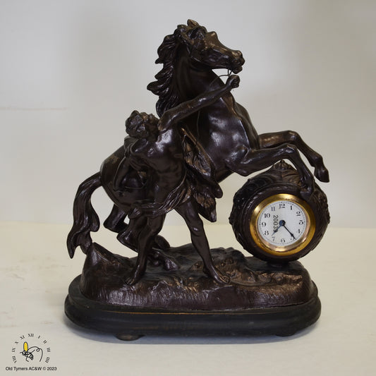 Novelty Clock Brass Man with Horse