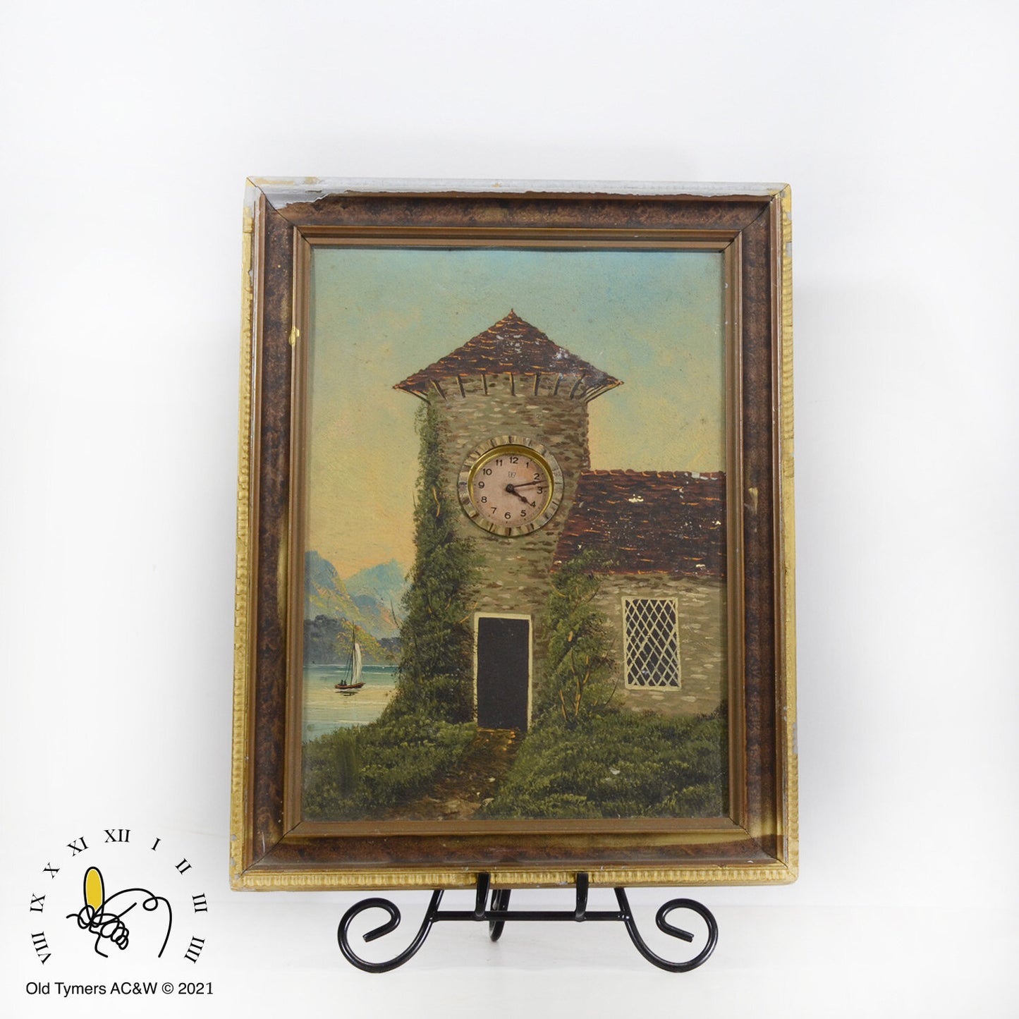 Antique Painting with Clock Inset
